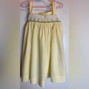Girls Yellow & white Gingham Hand Smocked Dress with Goose and 6 Goslings